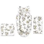 Set 4 in 1 Cosulet bebelus, MimiNu, Baby Cocoon 75x55 cm, Husa bumbac, Din bumbac certificat Oeko Tex Standard 100, Cu paturica 50x70 cm, Cu salteluta, Cu perna fluture, Savanna BYN6426972031158