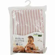 Set 4 lavete, Bubaba, Din muselina, Dimensiune 40x40 cm, Pentru spalarea si ingrijirea fetei si a corpului bebelusului dupa masa sau baita, Pink Stripes BYN87776