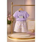 Set copii 2 piese bumbac imprimeu casual confortabil - mov bm36045-1