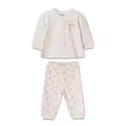 Set bluză și pantalon, Bow, BabyCosy, 100%bumbac organic, Powder (Marime: 9-12 luni) JEMBC-CSY8158-9
