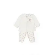 Set bluză și pantalon, Bow, BabyCosy, 100%bumbac organic, Powder (Marime: 9-12 luni) JEMBC-CSY8158-9