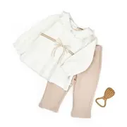 Set bluză cu volănaș și pantalonași, Bow, BabyCosy, 100%bumbac organic (Marime: 18-24 Luni) JEMBC-CSY8153-18