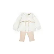 Set bluză cu volănaș și pantalonași, Bow, BabyCosy, 100%bumbac organic (Marime: 18-24 Luni) JEMBC-CSY8153-18