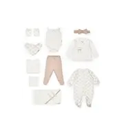 Set de 10 piese pentru nou nascut, Bow, stone, 100% bumbac organic, BabyCosy JEMBC-CSY8169