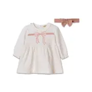 Set rochita cu bentita, Bow, BabyCosy, 100%bumbac organic, Powder (Marime: 12-18 Luni) JEMBC-CSY8162-12