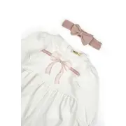 Set rochita cu bentita, Bow, BabyCosy, 100%bumbac organic, Powder (Marime: 12-18 Luni) JEMBC-CSY8162-12