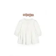 Set rochita cu bentita, Bow, BabyCosy, 100%bumbac organic, Powder (Marime: 12-18 Luni) JEMBC-CSY8162-12