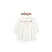 Set rochita cu bentita, Bow, BabyCosy, 100%bumbac organic, Powder (Marime: 18-24 Luni) JEMBC-CSY8162-18