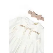 Set rochita cu bentita, Bow, BabyCosy, 100%bumbac organic, Stone (Marime: 3-6 Luni) JEMBC-CSY8161-3