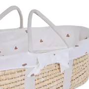 Cos bebe Childhome Moise din coji de porumb cu saltea, Husa Jerse cu Inimioare