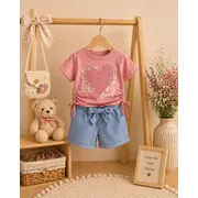 Set pentru fetite minaminokids cu pantaloni scurti denim - heart bp26203-1