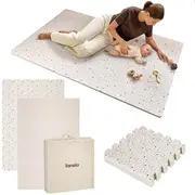 Covoras educativ, Lionelo, Yoka, Din spuma XPE non-toxica, Tip puzzle, 6 piese, Cu doua fete, Suprafata antiderapanta, 173x116 cm, Grosime 1.5 cm, Bej BYNLO-YOKA