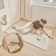 Covoras educativ, Lionelo, Yoka, Din spuma XPE non-toxica, Tip puzzle, 6 piese, Cu doua fete, Suprafata antiderapanta, 173x116 cm, Grosime 1.5 cm, Bej BYNLO-YOKA