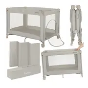 Patut pliant, Lionelo, Amelie, Cu intrare laterala, 100.5&times;70.5 cm, Include salteluta, roti, geanta pentru transport, Constructie usoara- 7 kg, Cadru stabil din otel, Bej BYNLO-AMELIE_BEIGE_SAND