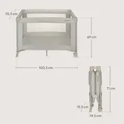 Patut pliant, Lionelo, Amelie, Cu intrare laterala, 100.5&times;70.5 cm, Include salteluta, roti, geanta pentru transport, Constructie usoara- 7 kg, Cadru stabil din otel, Bej BYNLO-AMELIE_BEIGE_SAND