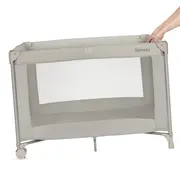 Patut pliant, Lionelo, Amelie, Cu intrare laterala, 100.5&times;70.5 cm, Include salteluta, roti, geanta pentru transport, Constructie usoara- 7 kg, Cadru stabil din otel, Bej BYNLO-AMELIE_BEIGE_SAND