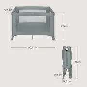 Patut pliant, Lionelo, Amelie, Cu intrare laterala, 100.5&times;70.5 cm, Include salteluta, roti, geanta pentru transport, Constructie usoara- 7 kg, Cadru stabil din otel, Gri BYNLO-AMELIE_GREY_CONCRETE