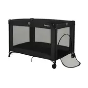 Patut pliant, Lionelo, Amelie, Cu intrare laterala, 100.5&times;70.5 cm, Include salteluta, roti, geanta pentru transport, Constructie usoara- 7 kg, Cadru stabil din otel, Negru BYNLO-AMELIE_BLACK_CARBON
