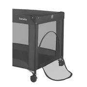 Patut pliant, Lionelo, Amelie, Cu intrare laterala, 100.5&times;70.5 cm, Include salteluta, roti, geanta pentru transport, Constructie usoara- 7 kg, Cadru stabil din otel, Negru BYNLO-AMELIE_BLACK_CARBON
