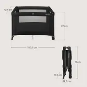 Patut pliant, Lionelo, Amelie, Cu intrare laterala, 100.5&times;70.5 cm, Include salteluta, roti, geanta pentru transport, Constructie usoara- 7 kg, Cadru stabil din otel, Negru BYNLO-AMELIE_BLACK_CARBON