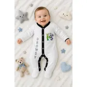 Salopeta alba cu botosei pentru bebelusi, koala bp4-18