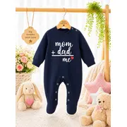 Salopeta bleumarin cu botosei pentru bebelusi cu mesaj bp4-17