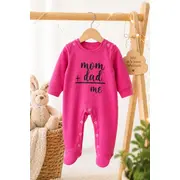 Salopeta din bumbac pentru bebelusi, cu mesaje, roz ciclamen bp10-1