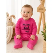 Salopeta din bumbac pentru bebelusi, cu mesaje, roz ciclamen bp10-1