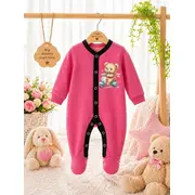 Salopeta din bumbac pentru bebelusi cu botosei, pinky bp116