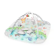 Salteluta interactiva, Lionelo, Anika, 8 jucarii senzoriale, detasabile, fosnaitoare, logopedice, Lavabila la masina, Husa din bambus, 116x112 cm, Multicolor BYNLO-ANIKA_NATURAL