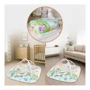 Salteluta interactiva, Lionelo, Anika, 8 jucarii senzoriale, detasabile, fosnaitoare, logopedice, Lavabila la masina, Husa din bambus, 116x112 cm, Multicolor BYNLO-ANIKA_NATURAL