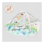 Salteluta interactiva, Lionelo, Anika, 8 jucarii senzoriale, detasabile, fosnaitoare, logopedice, Lavabila la masina, Husa din bambus, 116x112 cm, Multicolor BYNLO-ANIKA_NATURAL