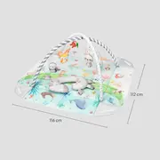 Salteluta interactiva, Lionelo, Anika, 8 jucarii senzoriale, detasabile, fosnaitoare, logopedice, Lavabila la masina, Husa din bambus, 116x112 cm, Multicolor BYNLO-ANIKA_NATURAL