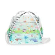 Salteluta interactiva, Lionelo, Anika, 8 jucarii senzoriale, detasabile, fosnaitoare, logopedice, Lavabila la masina, Husa din bambus, 116x112 cm, Multicolor BYNLO-ANIKA_NATURAL