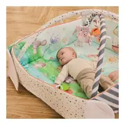 Salteluta interactiva, Lionelo, Anika, 8 jucarii senzoriale, detasabile, fosnaitoare, logopedice, Lavabila la masina, Husa din bambus, 116x112 cm, Multicolor BYNLO-ANIKA_NATURAL