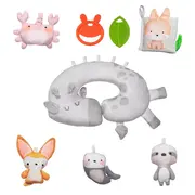 Salteluta interactiva, Lionelo, Anika, 8 jucarii senzoriale, detasabile, fosnaitoare, logopedice, Lavabila la masina, Husa din bambus, 116x112 cm, Multicolor BYNLO-ANIKA_NATURAL