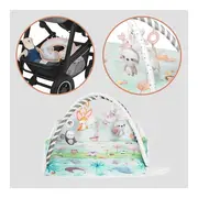 Salteluta interactiva, Lionelo, Anika, 8 jucarii senzoriale, detasabile, fosnaitoare, logopedice, Lavabila la masina, Husa din bambus, 116x112 cm, Multicolor BYNLO-ANIKA_NATURAL