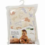 Set 4 lavete, Bubaba, Din muselina, Dimensiune 40x40 cm, Pentru spalarea si ingrijirea fetei si a corpului bebelusului dupa masa sau baita, Beige Animals BYN87783