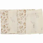 Set 4 lavete, Bubaba, Din muselina, Dimensiune 40x40 cm, Pentru spalarea si ingrijirea fetei si a corpului bebelusului dupa masa sau baita, Beige Elephant BYN87745