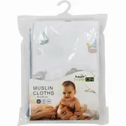 Set 4 lavete, Bubaba, Din muselina, Dimensiune 40x40 cm, Pentru spalarea si ingrijirea fetei si a corpului bebelusului dupa masa sau baita, Blue Ship BYN87752