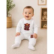 Trening alb pentru bebelusi din bumbac, alb, ursulet bnb01-3-6