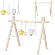 Arcada de activitati Montessori, Lionelo, Anis, Din lemn de pin, Jucarii plus, 4 jucarii suspendate, Stimuleaza simturile, Pliere rapida, 0+ luni, Multicolor BYNLO-ANIS