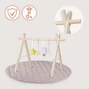 Centru de activitati, Lionelo, Anis Set, Cu arcada Montessori, Din lemn de pin, Jucarii plus, 4 jucarii suspendate, Stimuleaza simturile, Pliere rapida, Salteluta moale antiderapanta, 0+ luni, Multicolor BYNLO-ANIS_SET