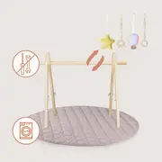 Centru de activitati, Lionelo, Anis Set, Cu arcada Montessori, Din lemn de pin, Jucarii plus, 4 jucarii suspendate, Stimuleaza simturile, Pliere rapida, Salteluta moale antiderapanta, 0+ luni, Multicolor BYNLO-ANIS_SET