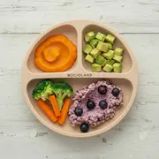 Farfurie compartimentata, Bocioland, Rotunda, Cu 3 compartimente, Fara BPA, 6-36 luni, Beige BYNBL588