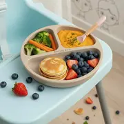 Farfurie compartimentata, Bocioland, Rotunda, Cu 3 compartimente, Fara BPA, 6-36 luni, Beige BYNBL588