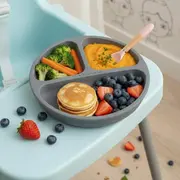 Farfurie compartimentata, Bocioland, Rotunda, Cu 3 compartimente, Fara BPA, 6-36 luni, Dark grey BYNBL590