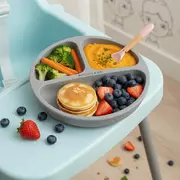 Farfurie compartimentata, Bocioland, Rotunda, Cu 3 compartimente, Fara BPA, 6-36 luni, Gray BYNBL589