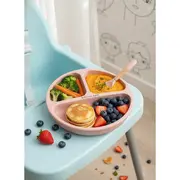 Farfurie compartimentata, Bocioland, Rotunda, Cu 3 compartimente, Fara BPA, 6-36 luni, Pink BYNBL587