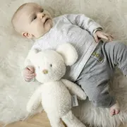 Jucarie plus bebelusi, Nattou, Cuddly Mouse, 24 cm, Material moale si pufos, Stimuleaza simtul tactil si motricitatea fina, Prieten de joaca si mangaiere, 0 luni+, Bej BYN856027